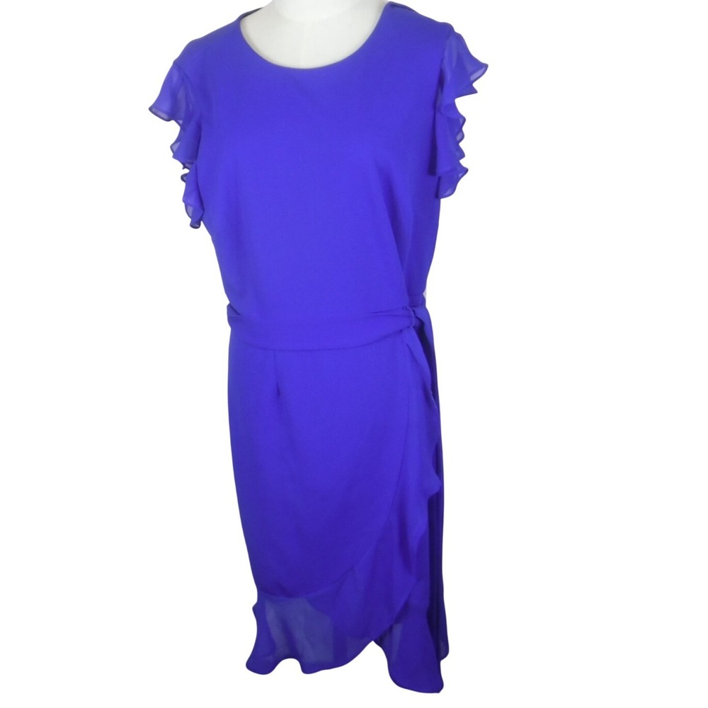 Shelby &‎ Palmer Womens 12 Royal Blue Ruffle Cap Sleeve Knee Length Sheath Dress